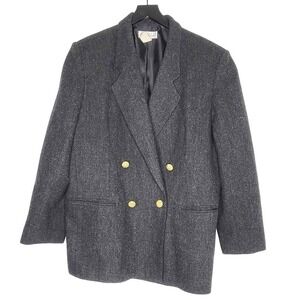 Vintage‎ Womens Wool Blazer Gray Classic Double-Breasted Office Laura Gayle 16